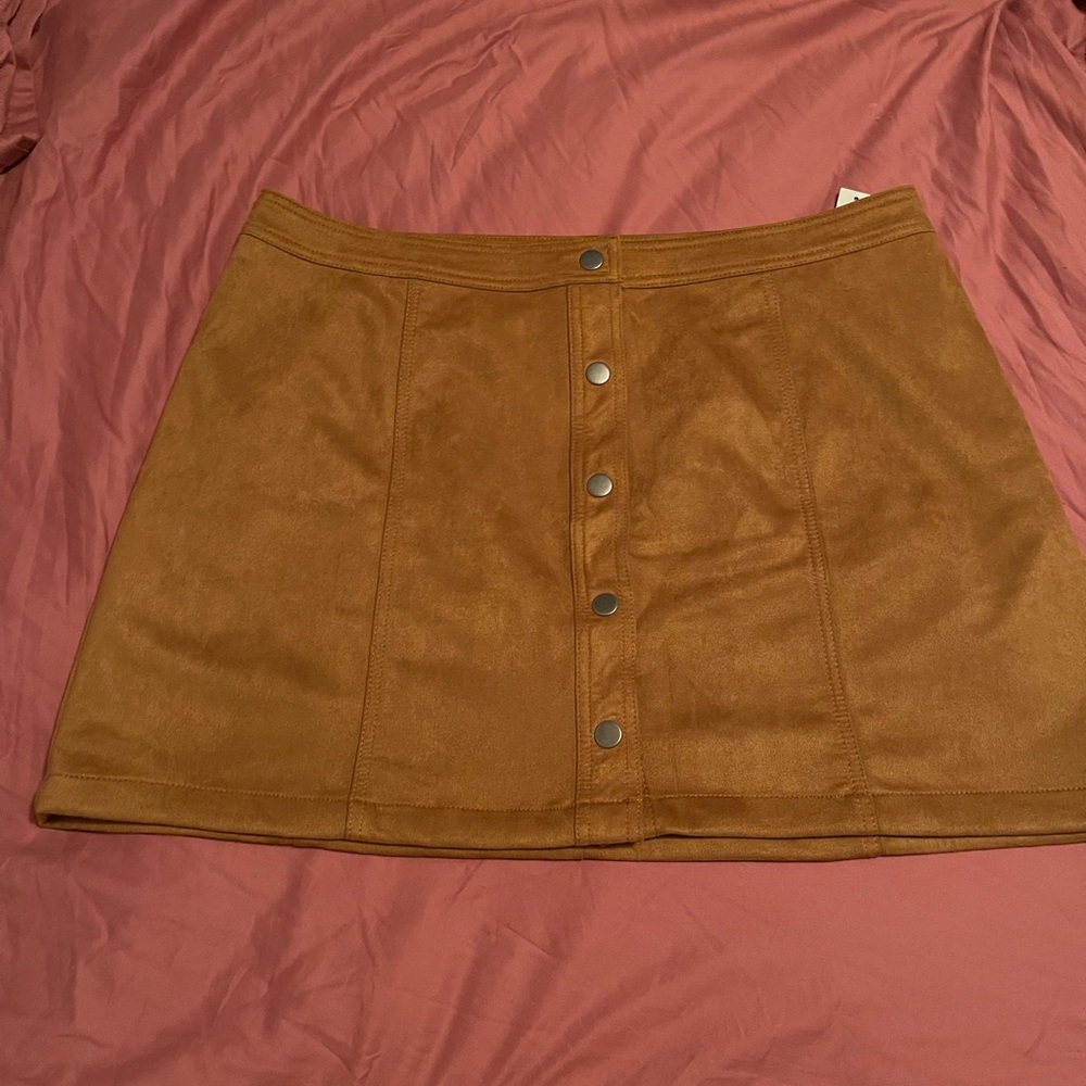 Suede snap front skirt